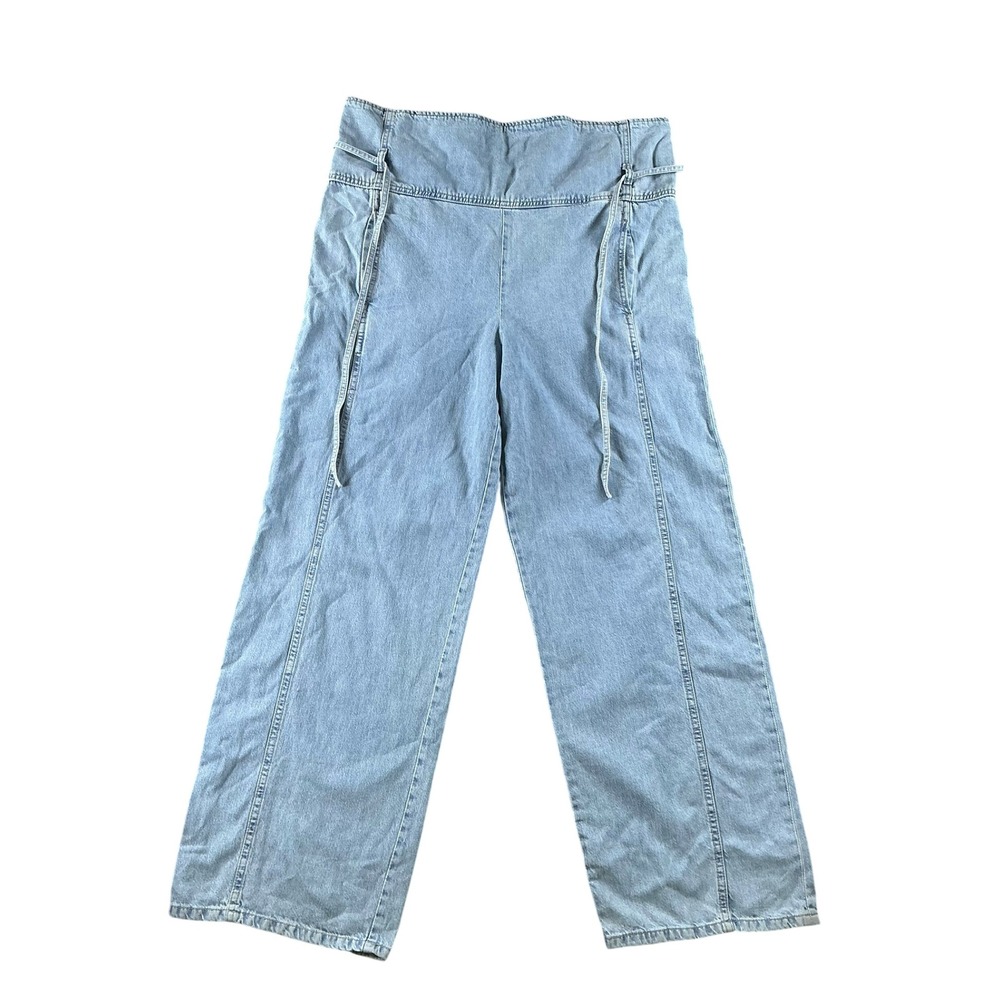 Zara High Waisted Wide Leg Jeans Light Wash Blue Seam Detail Size 8 US 30 MEX